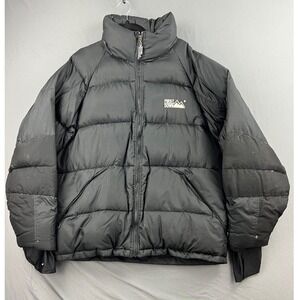 Vintage First Down Puffer Jacket Mens Medium Puffy Coat Black Down Fill Good
